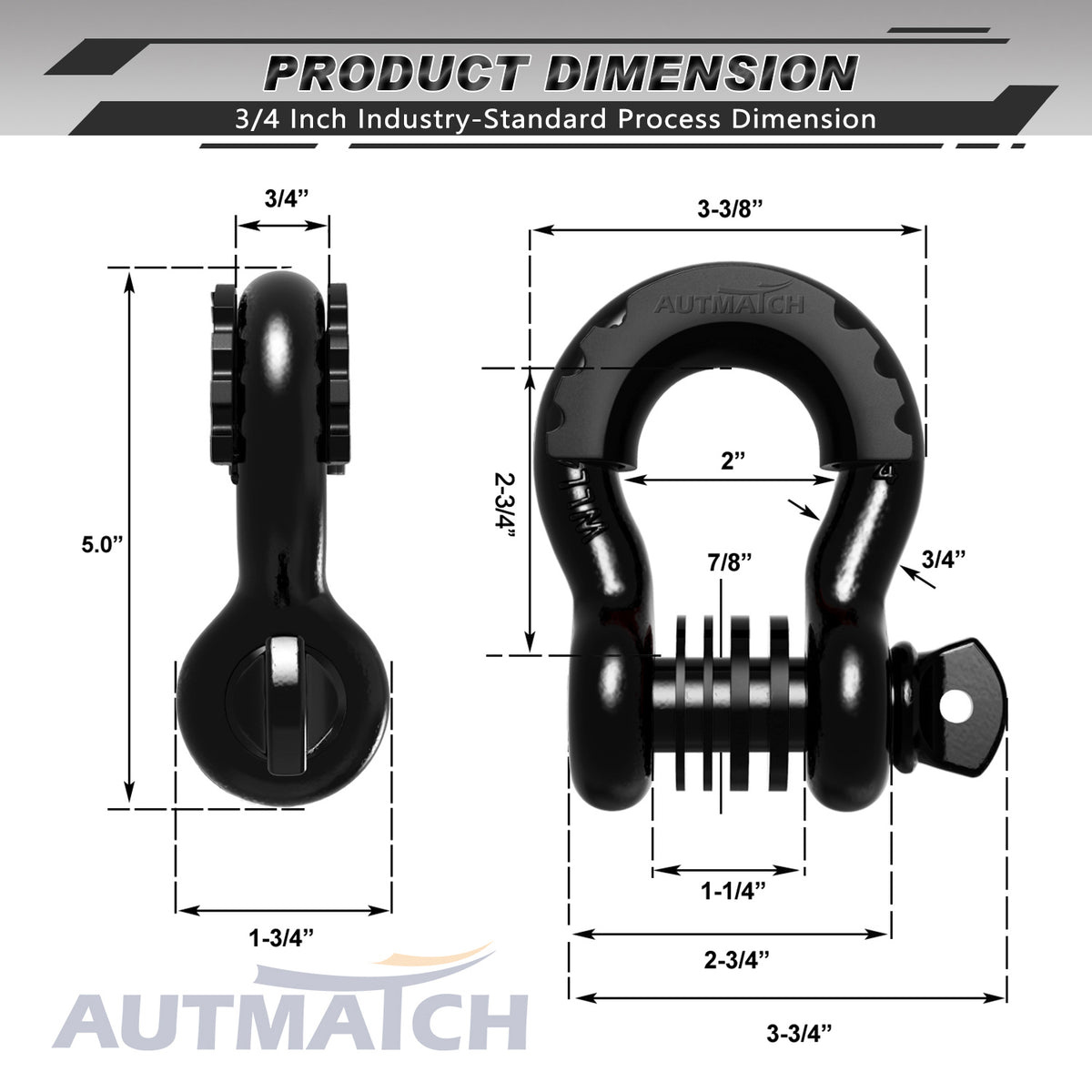  AUTMATCH 3/4 D Ring Shackle with Shackle Isolator & Washers  Kit, Winch Cable Hook Stopper and Silicone Rubber Shock Absorbent Winch  Stopper for Jeep Tow Strap Winch Off Road Vehicle Recovery