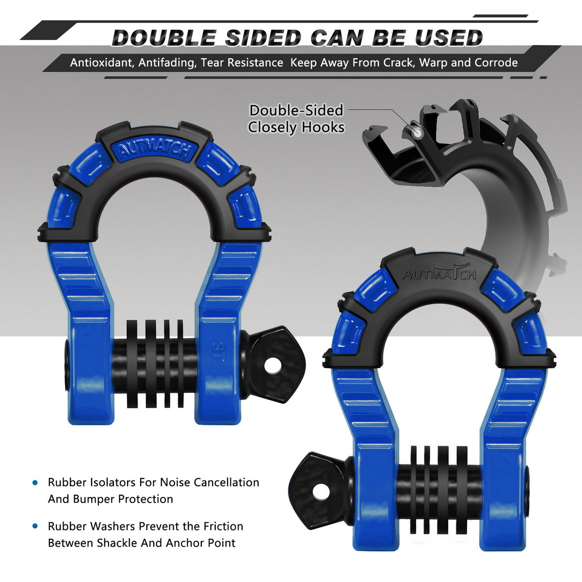 AUTMATCH 3/4 D Ring Mega Shackles with 7/8 Screw Pin and Shackle Isolator  Washers Kit Blue & Black – Autmatch