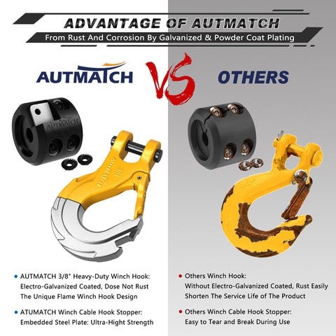  AUTMATCH Winch Hook 3/8 - Grade 70 Forged Steel Clevis Slip  Hook with Safety Latch & Winch Cable Hook Stopper, Max 39,600Lbs Work for  Winch Rope, ATV, UTV, Off Road Vehicle