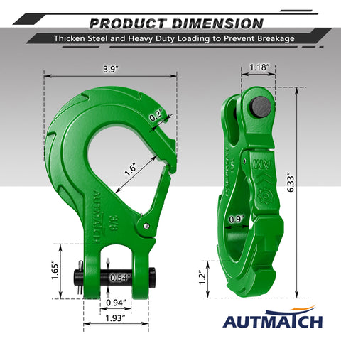  AUTMATCH Winch Hook Safety Latch 3/8 - Grade 70 Forged Steel  Clevis Slip Hook And Winch Cable Hook Stopper
