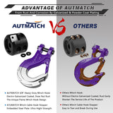 AUTMATCH Winch Hook Safety Latch 3/8" - Grade 70 Forged Steel Clevis Slip Hook and Winch Cable Hook Stopper, Max 39,600Lbs, Purple