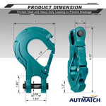 AUTMATCH Winch Hook Safety Latch 3/8" - Grade 70 Forged Steel Clevis Slip Hook and Winch Cable Hook Stopper, Max 39,600Lbs, Teal