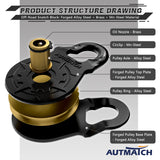 AUTMATCH Winch Snatch Block 18 Ton - Winch Pulley (79,366 Lbs) Break Strength, Heavy Duty Off Road Recovery Towing Pulley Blocks for Synthetic Rope or Steel Cable, Truck, UTV, ATV, Black