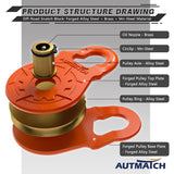 AUTMATCH Winch Snatch Block 18 Ton - Winch Pulley (79,366 Lbs) Break Strength, Heavy Duty Off Road Recovery Towing Pulley Blocks for Synthetic Rope or Steel Cable, Truck, UTV, ATV, Orange