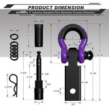 AUTMATCH Shackle Hitch Receiver 2 Inch with 3/4" D Ring Shackle and 5/8" Trailer Hitch Lock Pin 45,000 Lbs Break Strength Black & Purple