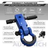 AUTMATCH Shackle Hitch Receiver 2 Inch with 3/4" D Ring Shackle and 5/8" Trailer Hitch Lock Pin 45,000 Lbs Break Strength Blue