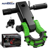 AUTMATCH Mega Shackle Hitch Receiver 2 Inch with 3/4" D Ring Shackle and 5/8" Trailer Hitch Lock Pin, 68,000 Lbs Break Strength, Black & Green