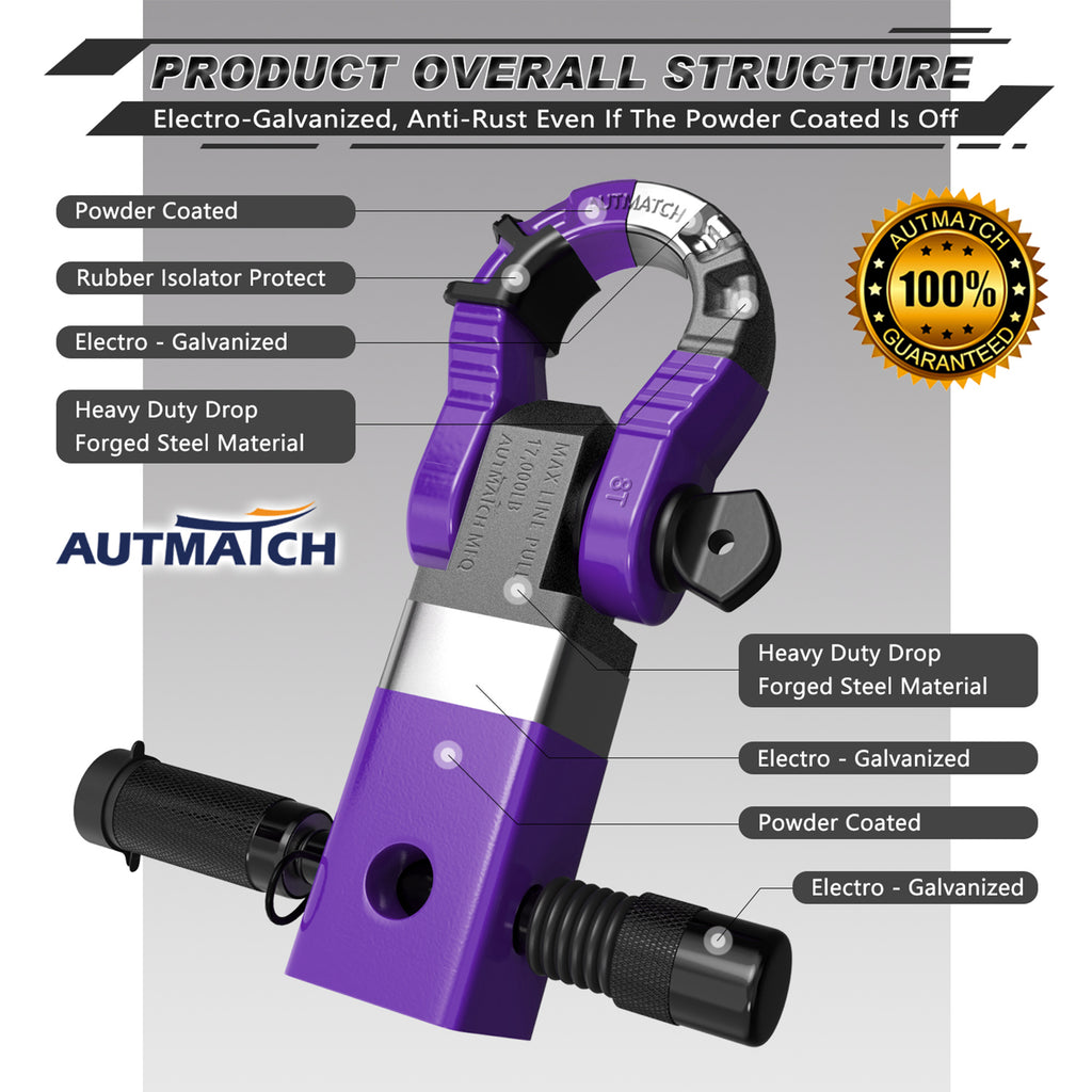 AUTMATCH Shackle Hitch Receiver 2 Inch with 3/4
