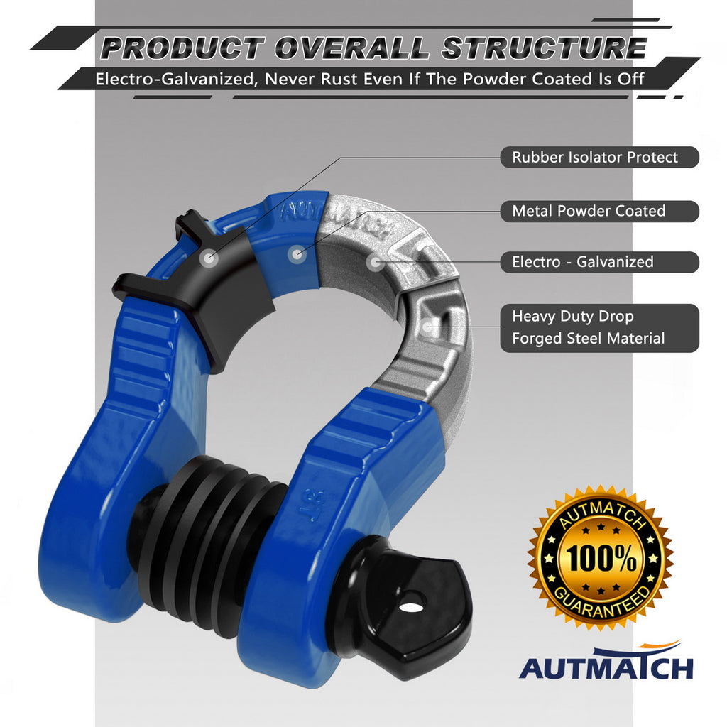 AUTMATCH 3/4 D Ring Shackle with Shackle Isolator & Washers  Kit, Winch Cable Hook Stopper and Silicone Rubber Shock Absorbent Winch  Stopper for Jeep Tow Strap Winch Off Road Vehicle Recovery