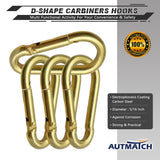 AUTMATCH Carabiner Clips, 3" Carbon Steel Spring Snap Hook Caribeener Clips Buckle Pack Grade Heavy Duty Carabiners Quick Link for Camping, Fishing, Hiking, Traveling, Gold, 4 Pack