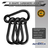 AUTMATCH Carabiner Clips, 3" Carbon Steel Spring Snap Hook Caribeener Clips Buckle Pack Grade Heavy Duty Carabiners Quick Link for Camping, Fishing, Hiking, Traveling, Circle Black, 4 Pack