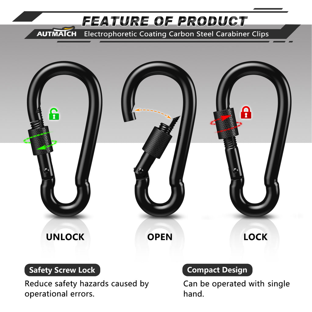 Spring Snap Hooks, Black Carabiner Clip, Heavy Duty Rope Connector, Quick  Link Carabiners Spring Snap Hooks for Indoor & Outdoor, Camping, Climbing