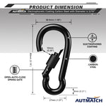 AUTMATCH Carabiner Clips, 3" Carbon Steel Spring Snap Hook Caribeener Clips Buckle Pack Grade Heavy Duty Carabiners Quick Link for Camping, Fishing, Hiking, Traveling, Locking Black, 4 Pack